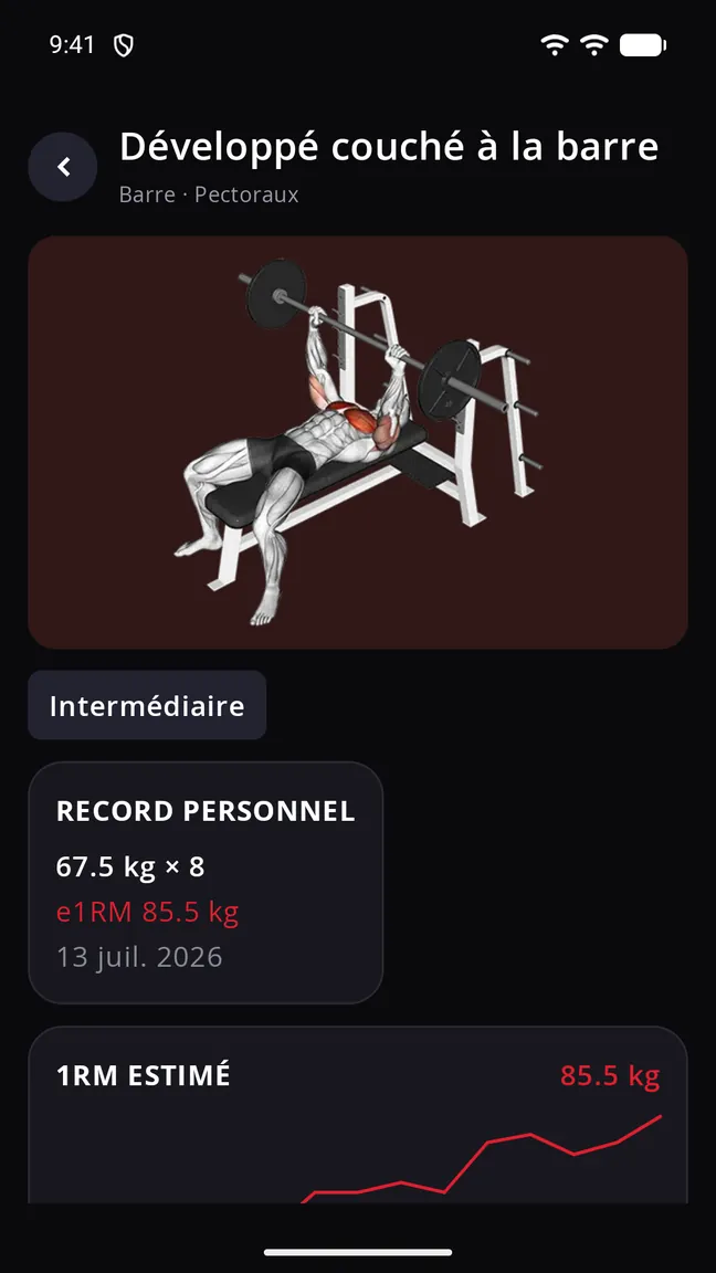Écran des détails d'un exercice